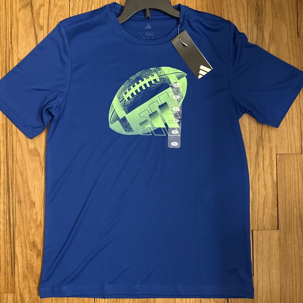 adidas Boys Football Graphic T-Shirt Royal Blue Size L 14 16Short Sleeve NWT